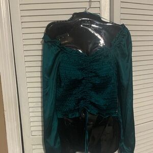 Chic Teal Ruched Women's Blouse